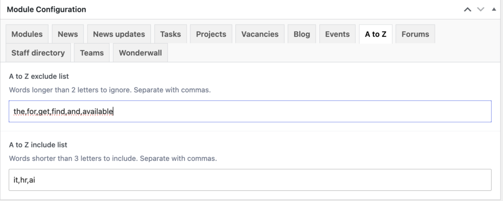 Module config - A to Z