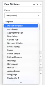 Page templates dropdown menu