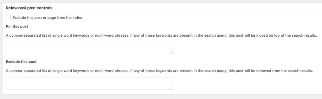 Use Relevanssi post controls to pin and exclude pages in search results