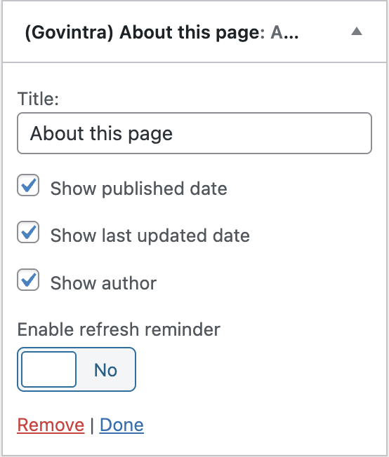 About this page widget settings