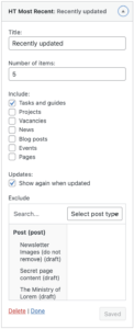 Most recent widget settings
