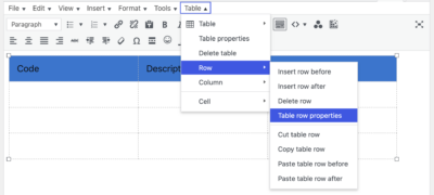 Table row properties