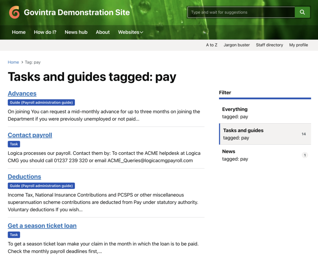 Tag listing page
