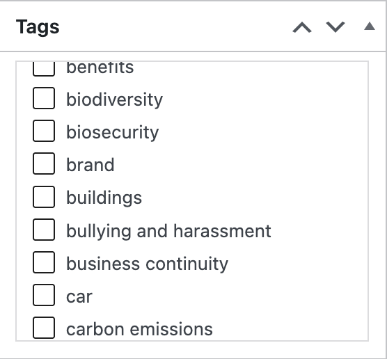 Tag selector panel for editors