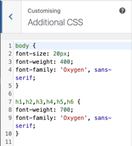 Example additional CSS to control fonts.