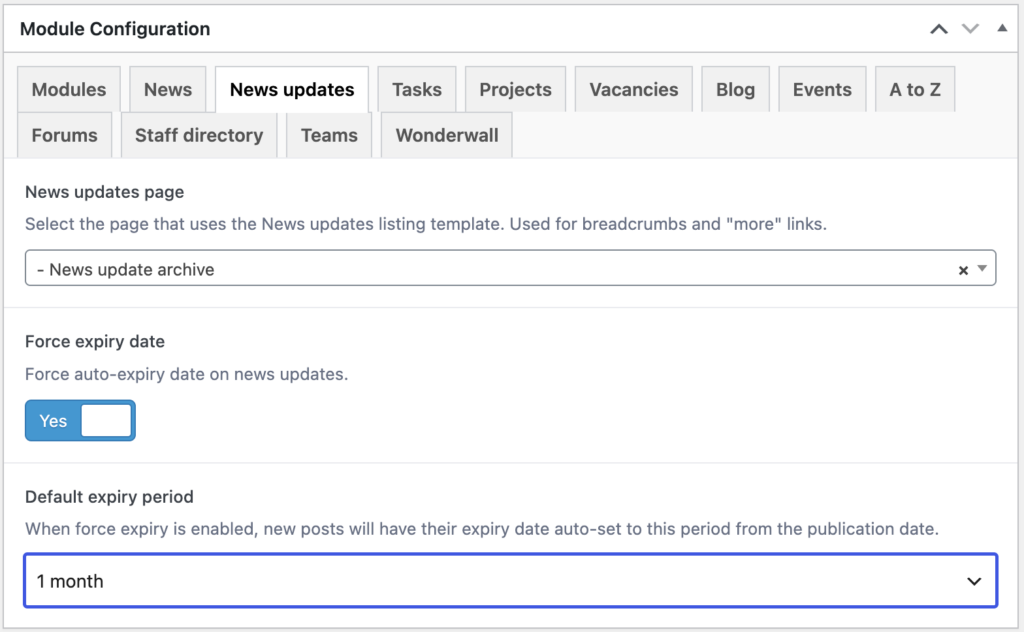Module config - News updates