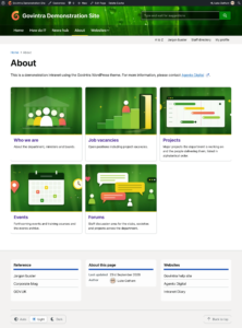 About page with four cards showing featured images