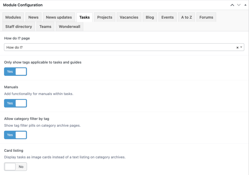 Module config - tasks