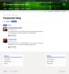 Blog page with category pills and a row of sub-category pills