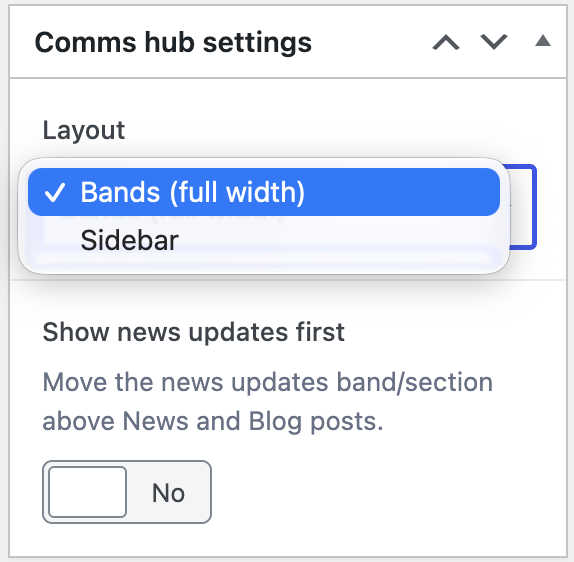Comms hub settings box on the page edit screen