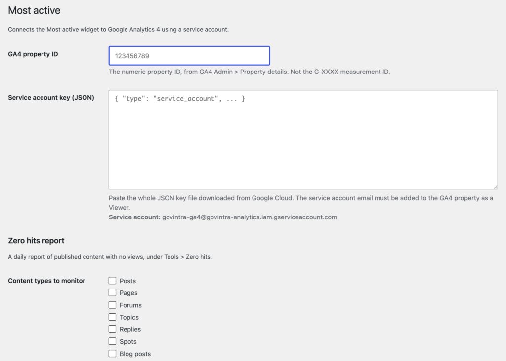 Most Active plugin settings