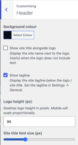 Customiser - header options