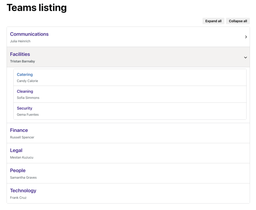 Team listing template